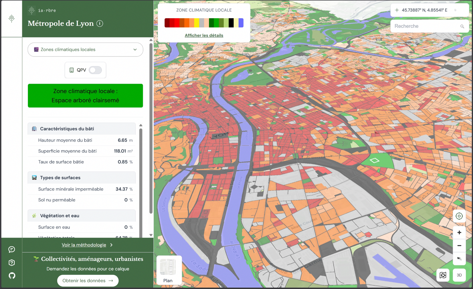 Exemple de visualisation des zones climatiques locales
